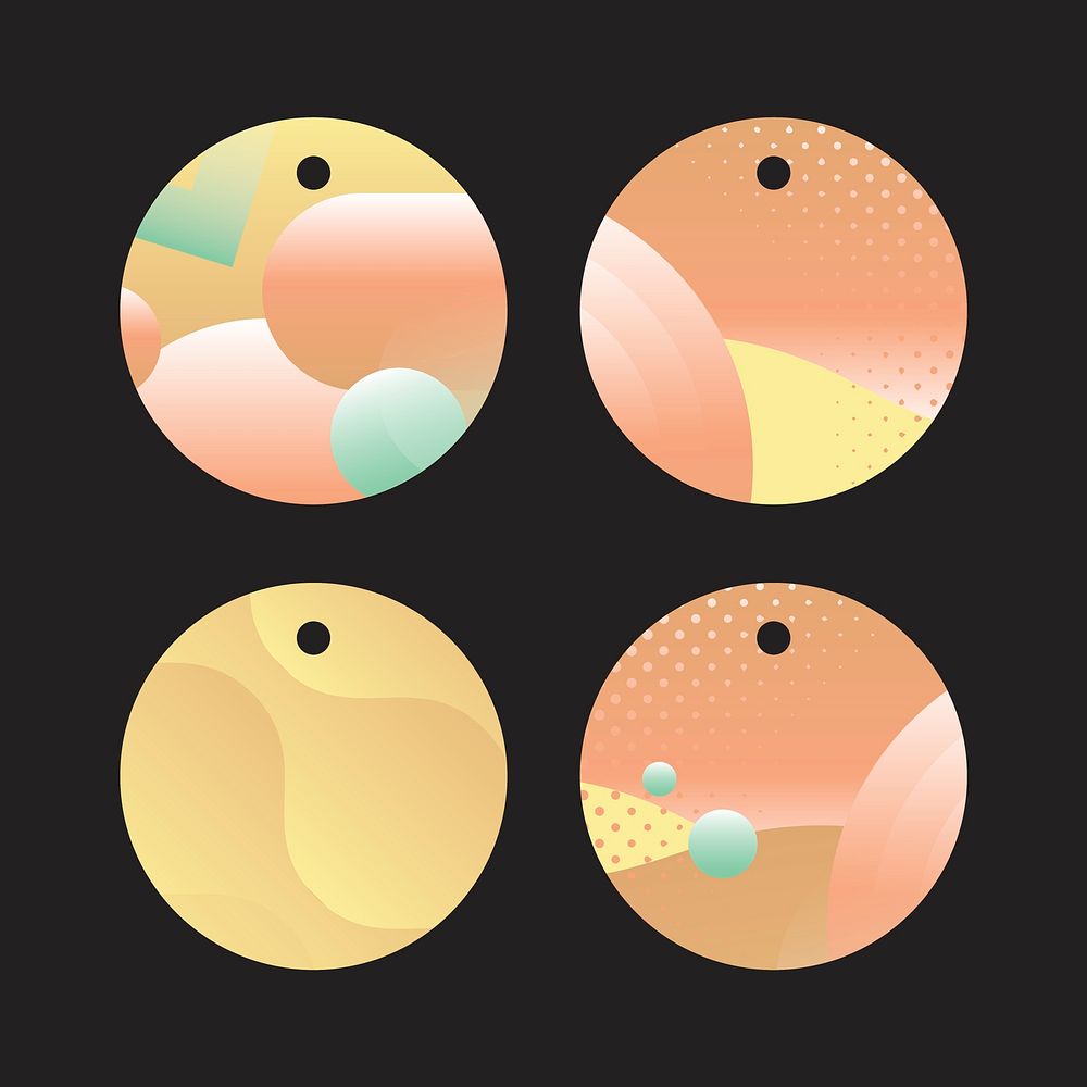 Orangish geometric abstract patterned round gift tag vectors collection