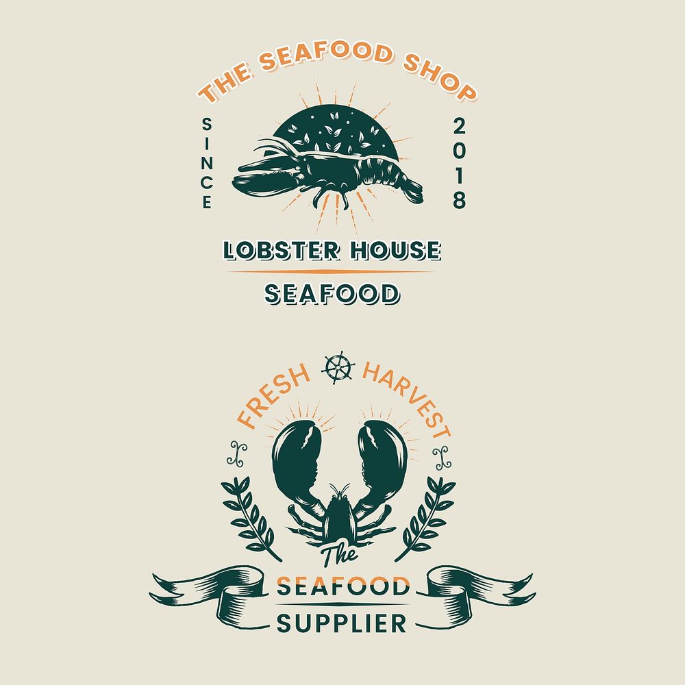 Seafood restaurant vintage logos vector set