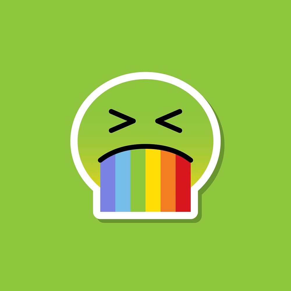 Green emoji puking rainbow vector