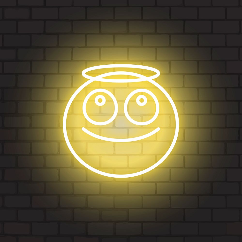 Yellow neon angel emoji vector