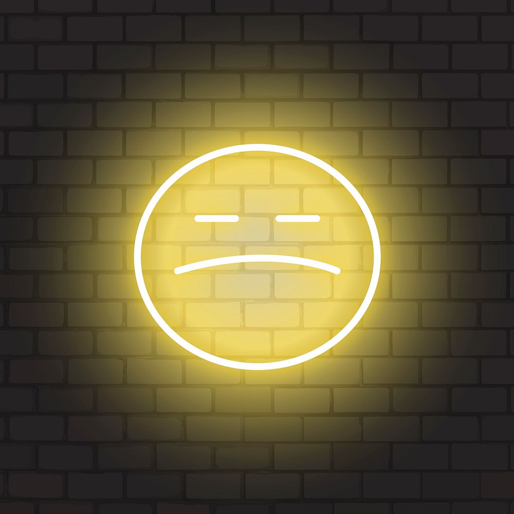 Yellow neon unamused emoji vector