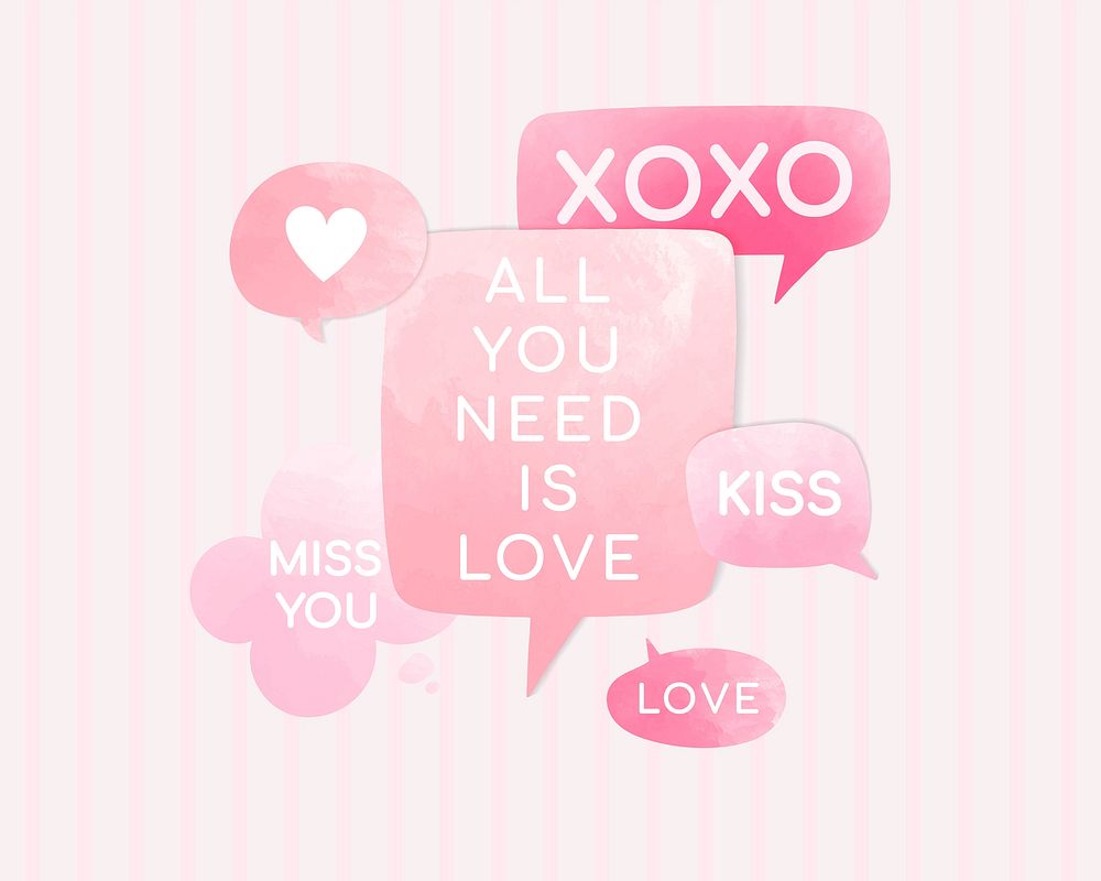 Love speech bubble vectors set on a pink background