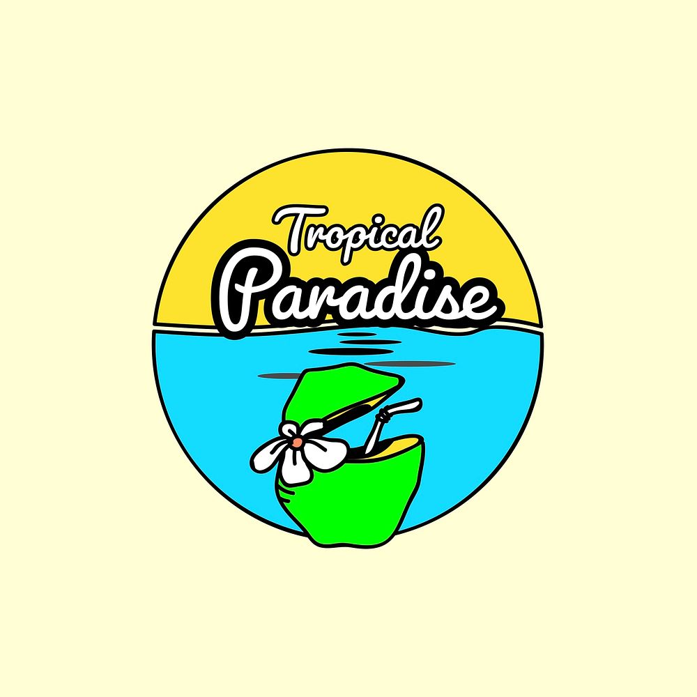 Tropical paradise with a coconut badge vector
