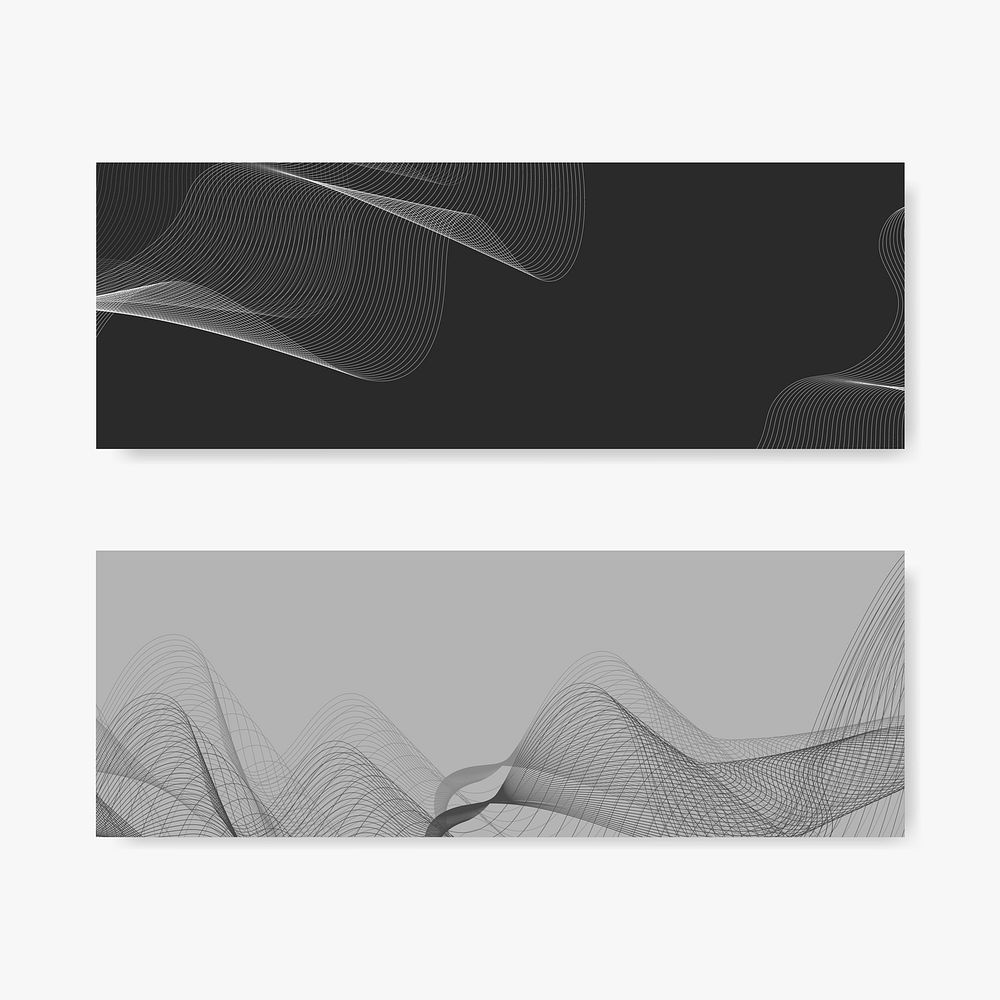 Black and white moir&eacute; wave banner vectors set