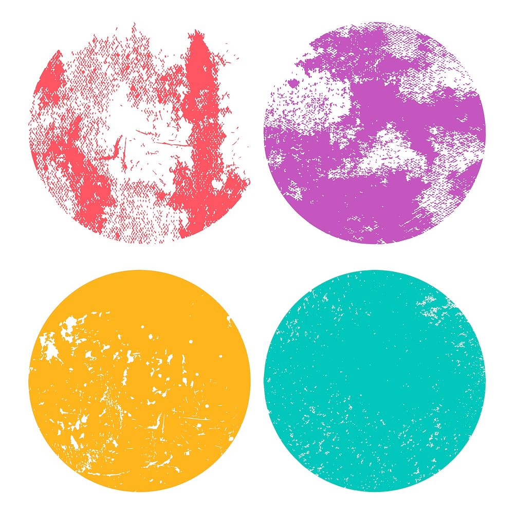 Grunge colorful distressed textured round badges set