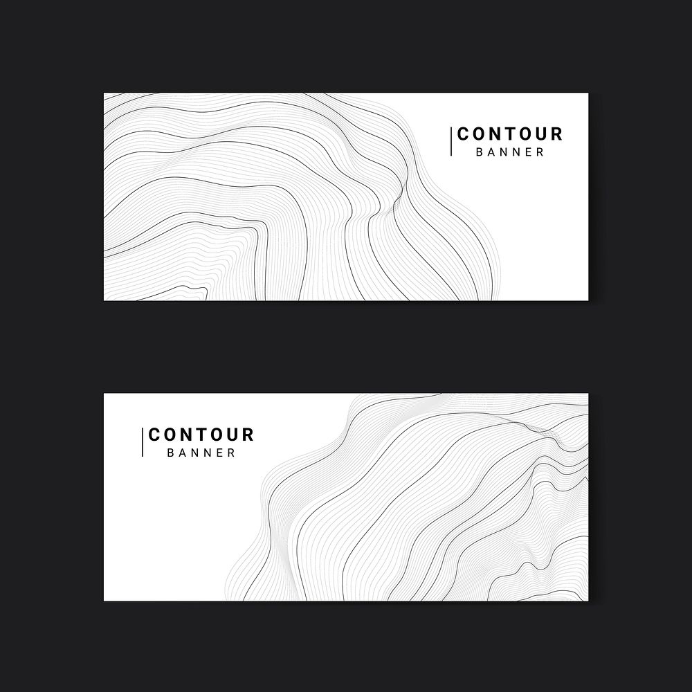 Black and white abstract map contour lines banners set