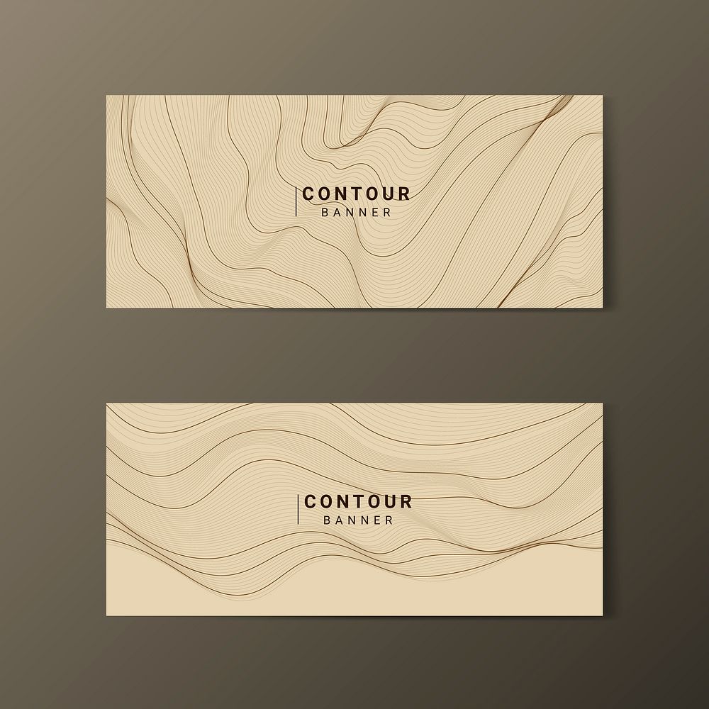 Brown abstract map contour lines banners set