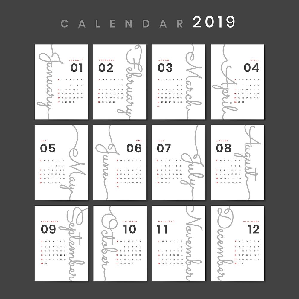 White calendar 2019 poster vector