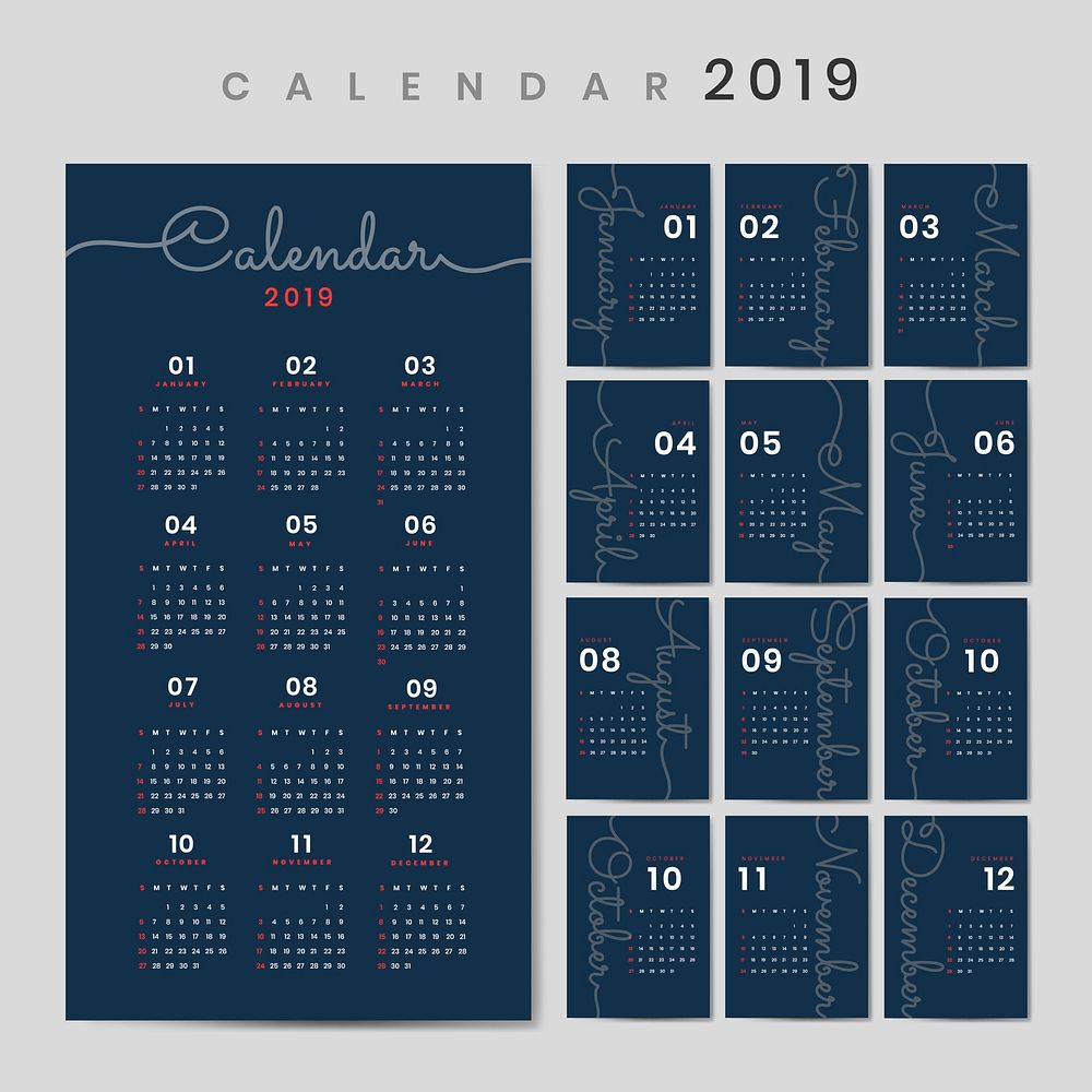 Blue calendar 2019 poster vector