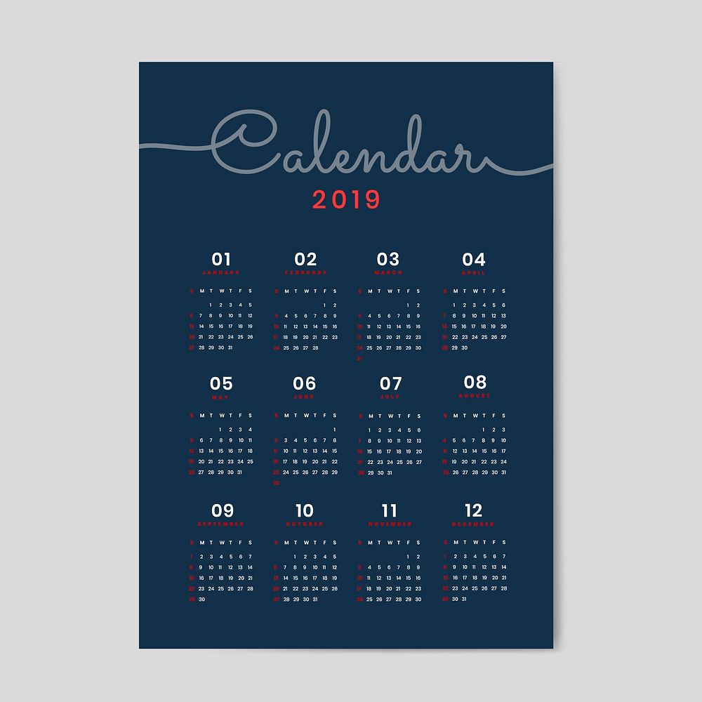 Blue calendar 2019 poster vector | Free Vector - rawpixel