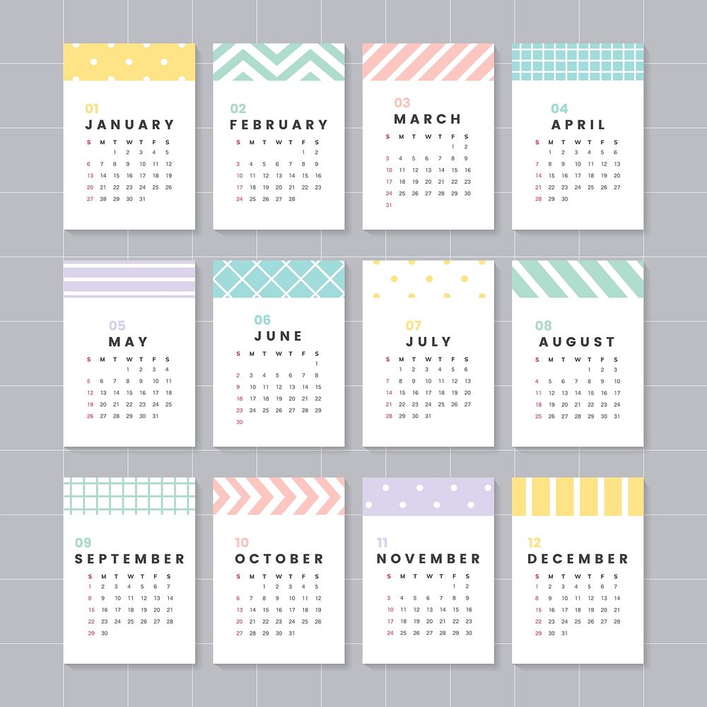 Pastel patterned calendar 2019 vector | Free Vector - rawpixel