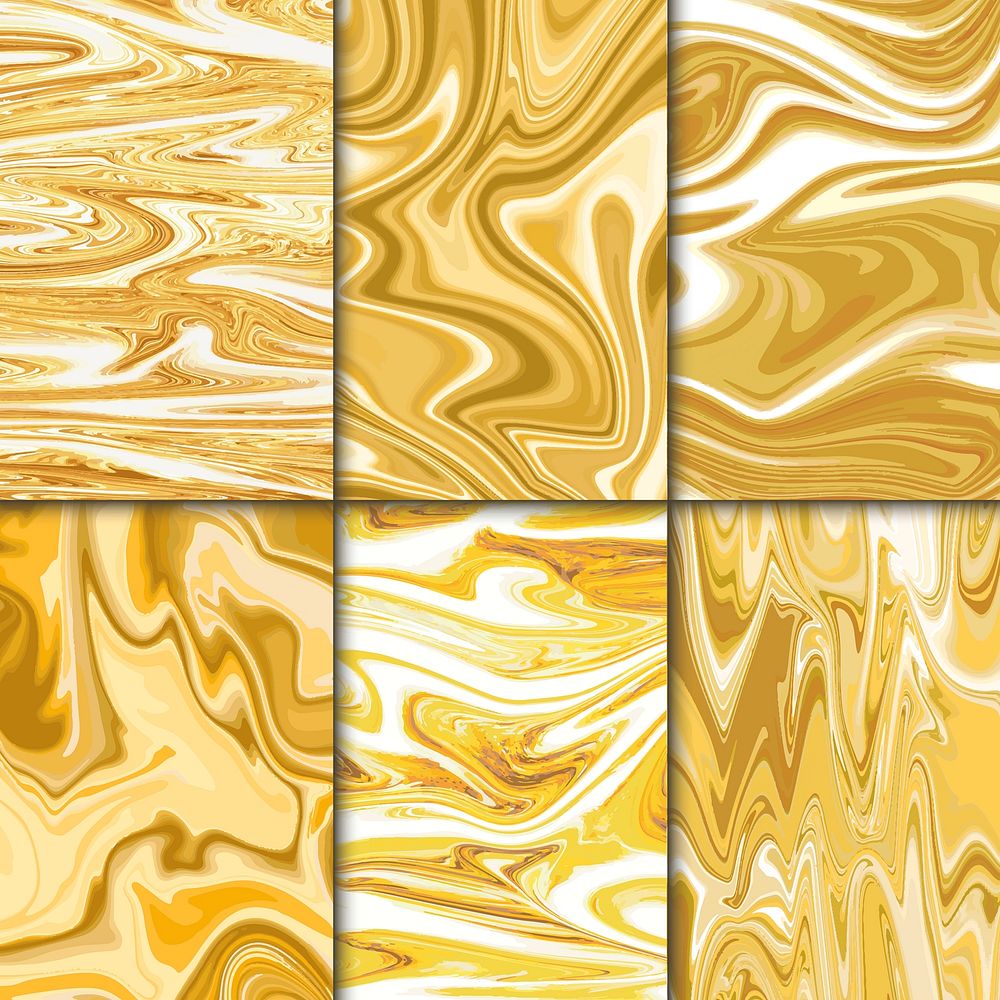 Marble abstract yellow paint textured backgrounds vector set