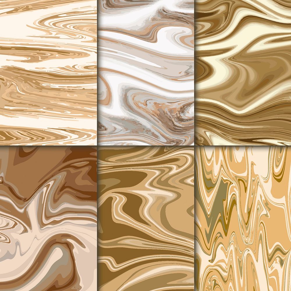 Marble abstract brown paint textured backgrounds vector set