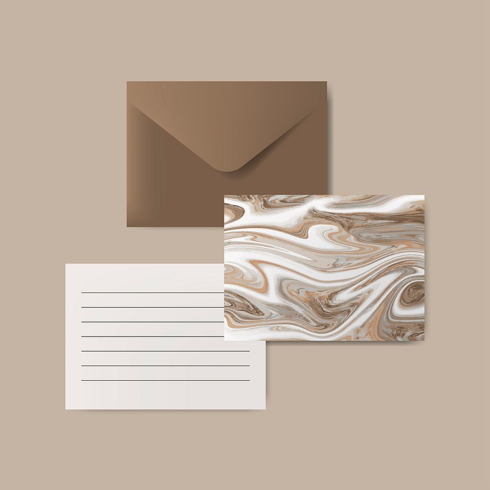Brown envelope with letter and marble abstract postcard vector
