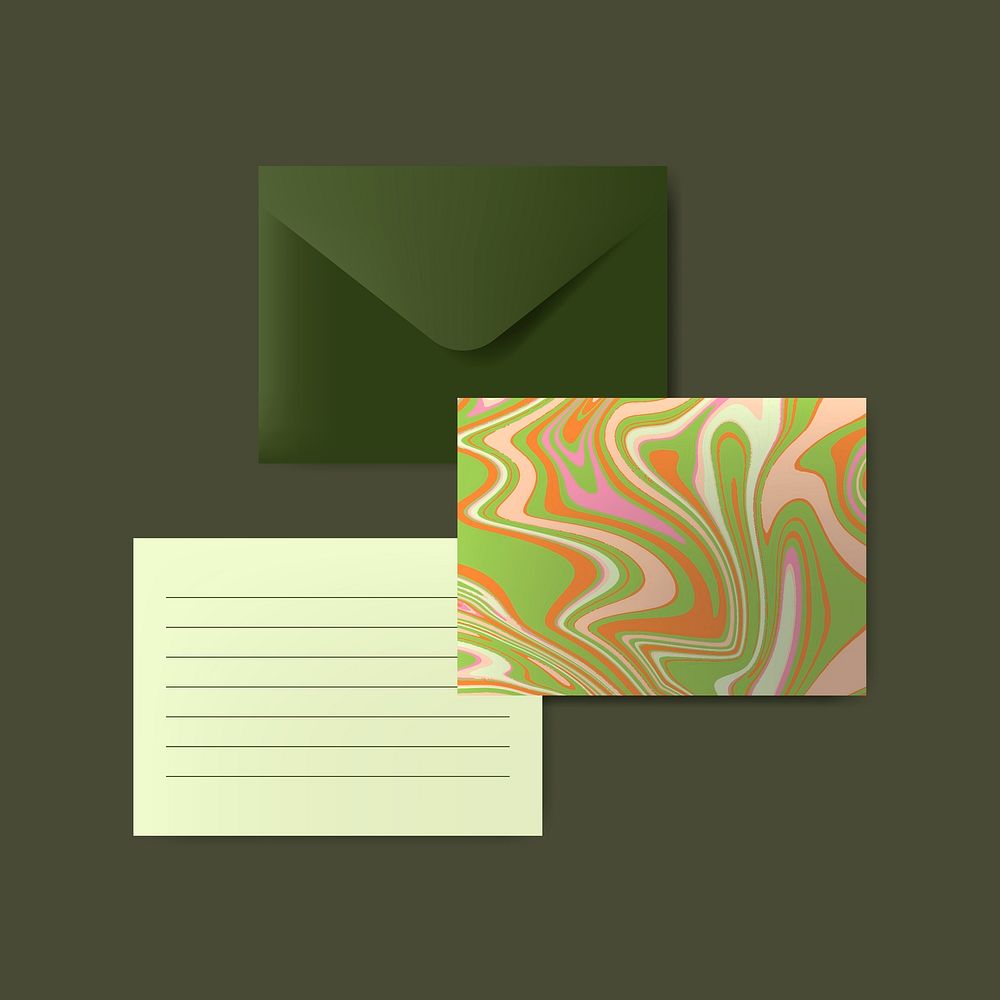 Green envelope with letter and marble abstract postcard vector