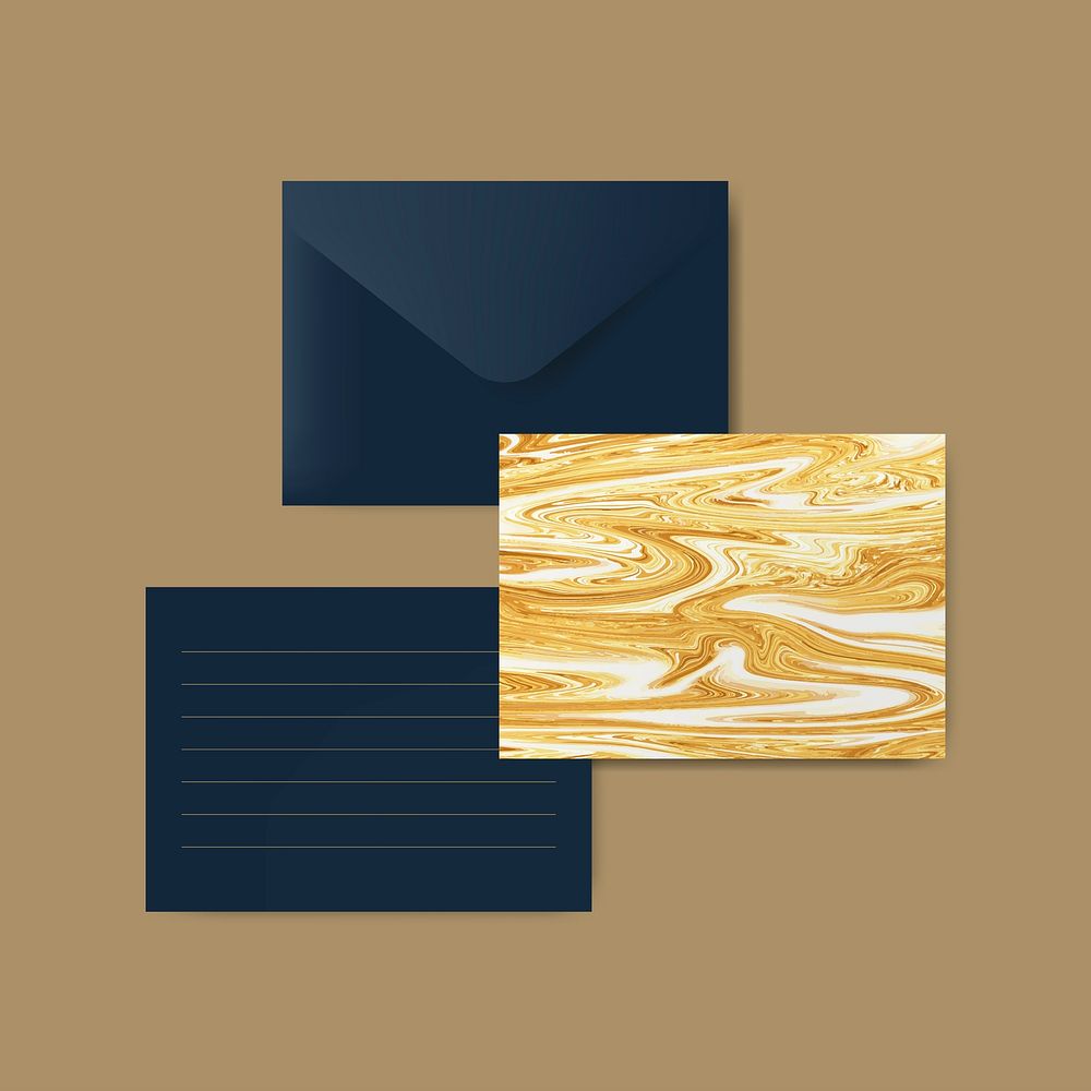 Navy blue envelope with letter and marble abstract postcard vector