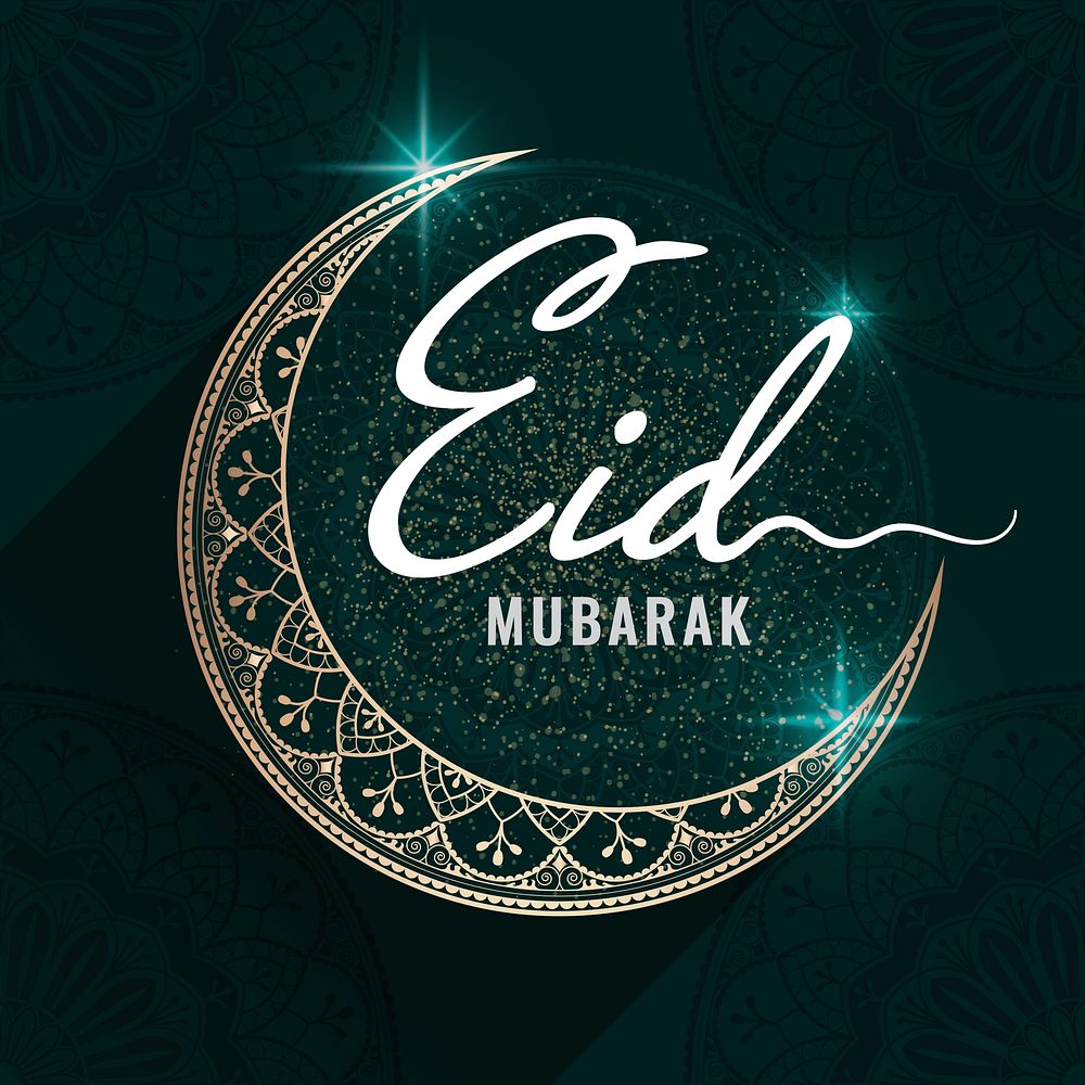 Eid Mubarak card with a crescent moon pattern background