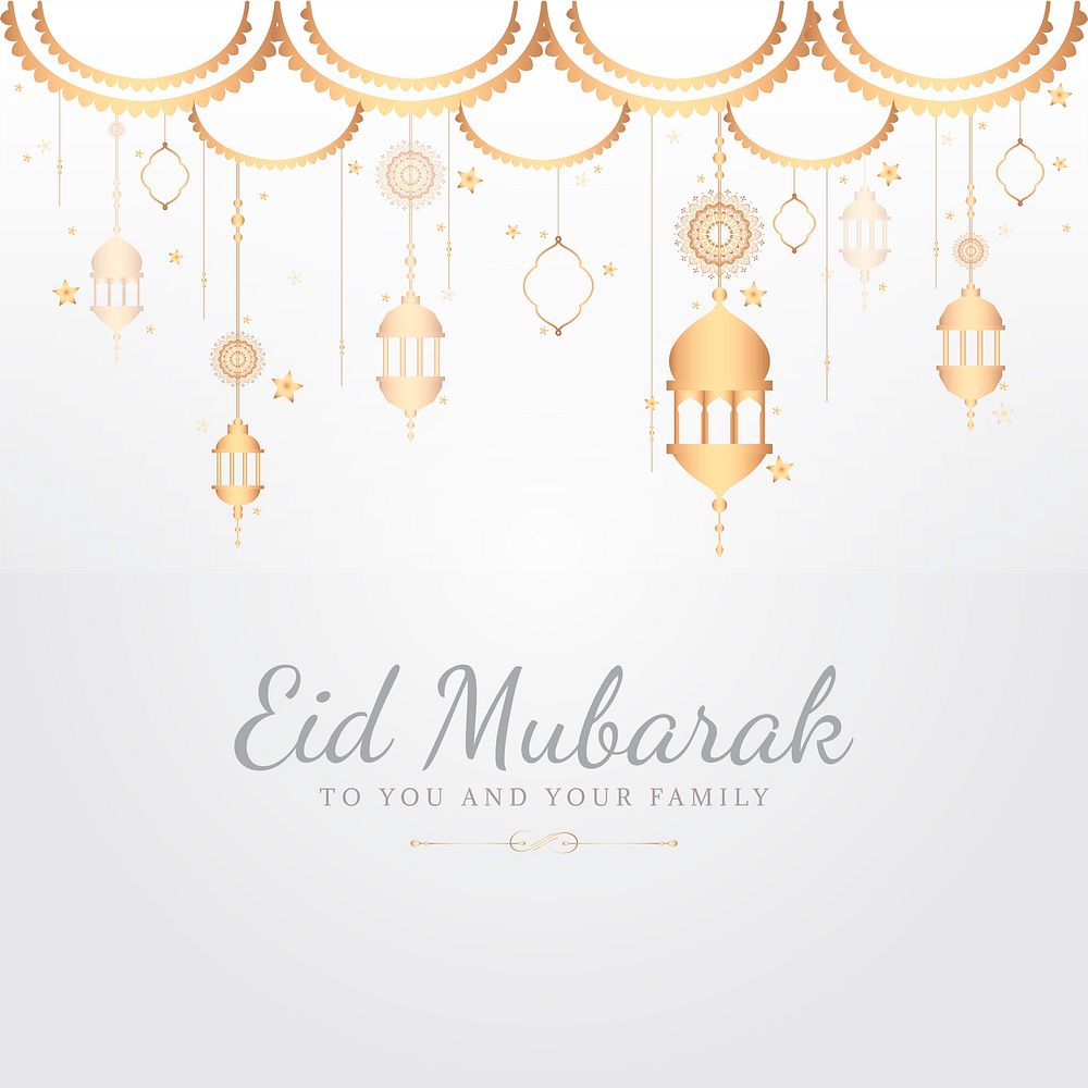 Eid Mubarak card with lanterns pattern background
