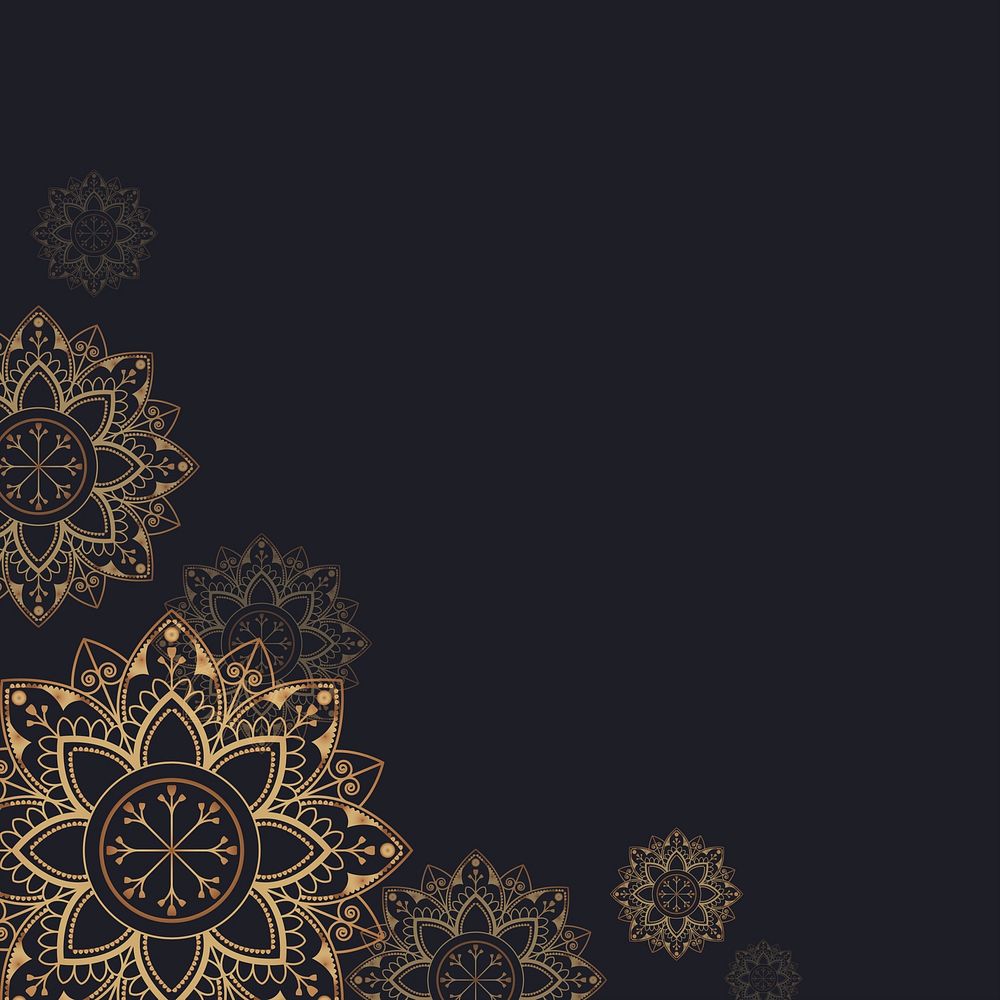 Gold mandala pattern on black background vector