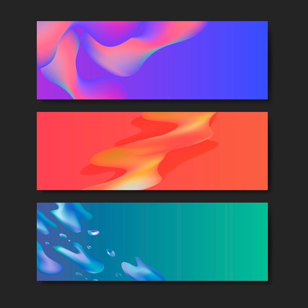 Colorful fluid gradient banner vector set