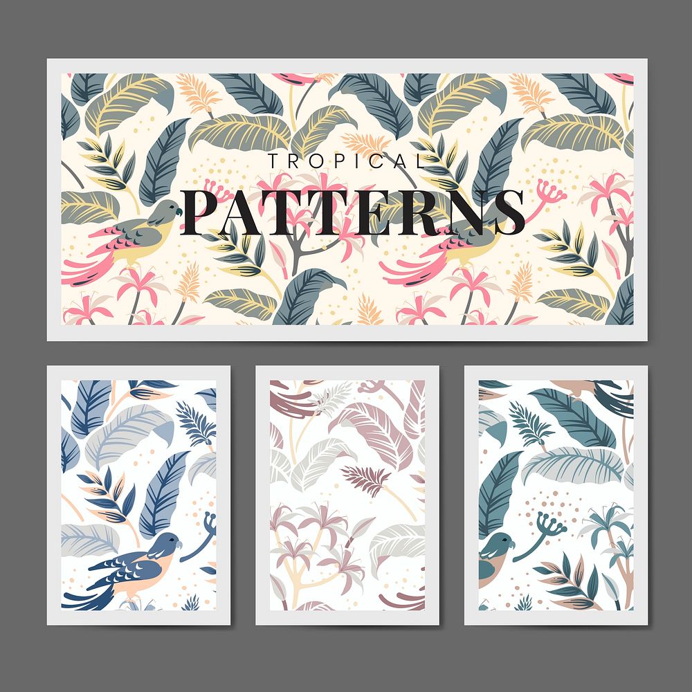 Pastel birds in nature seamless patterned backgrounds set vector