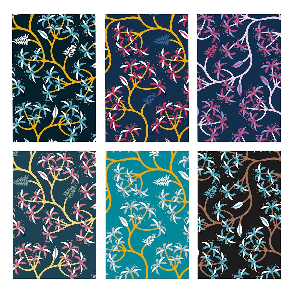 Colorful nature seamless patterned backgrounds set vector