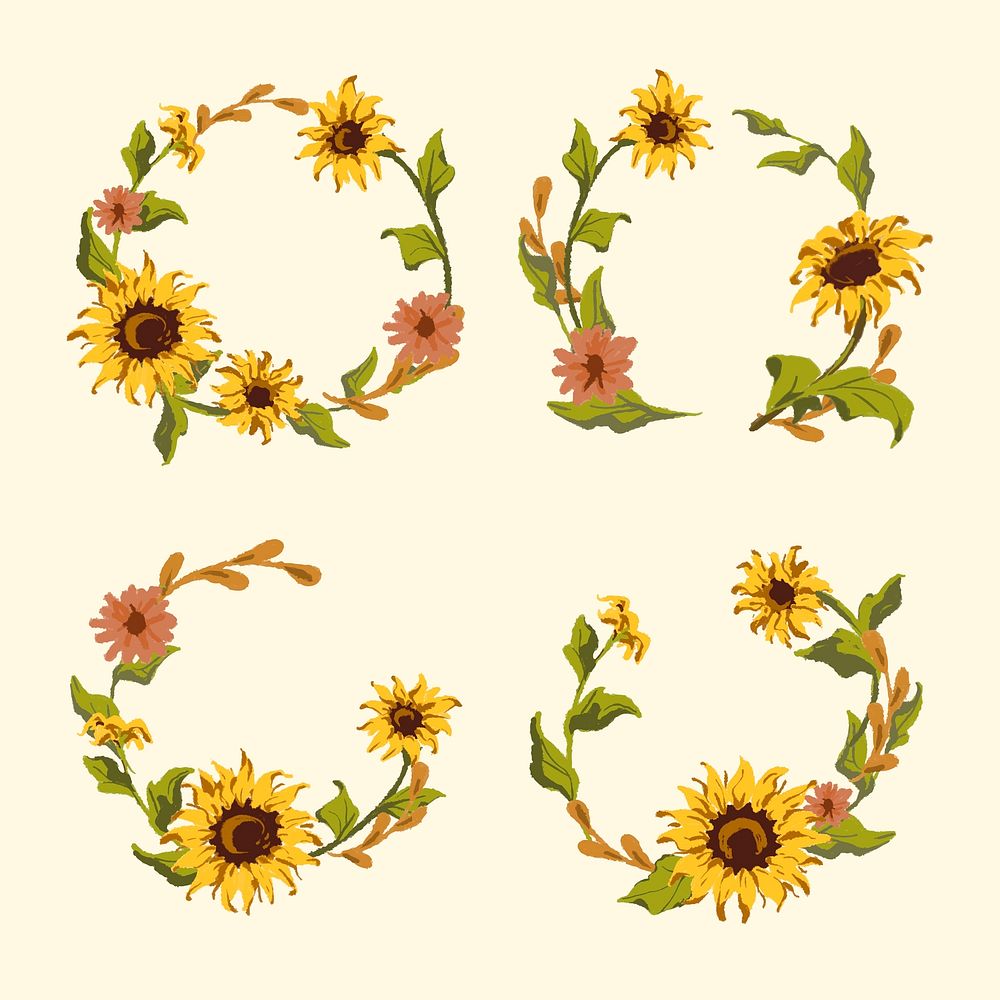 Sunflower round frame badges vector set