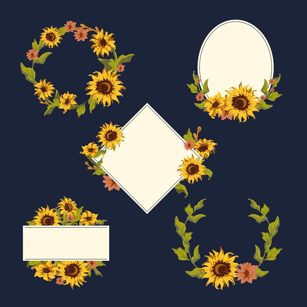 Sunflower frame badge vector set