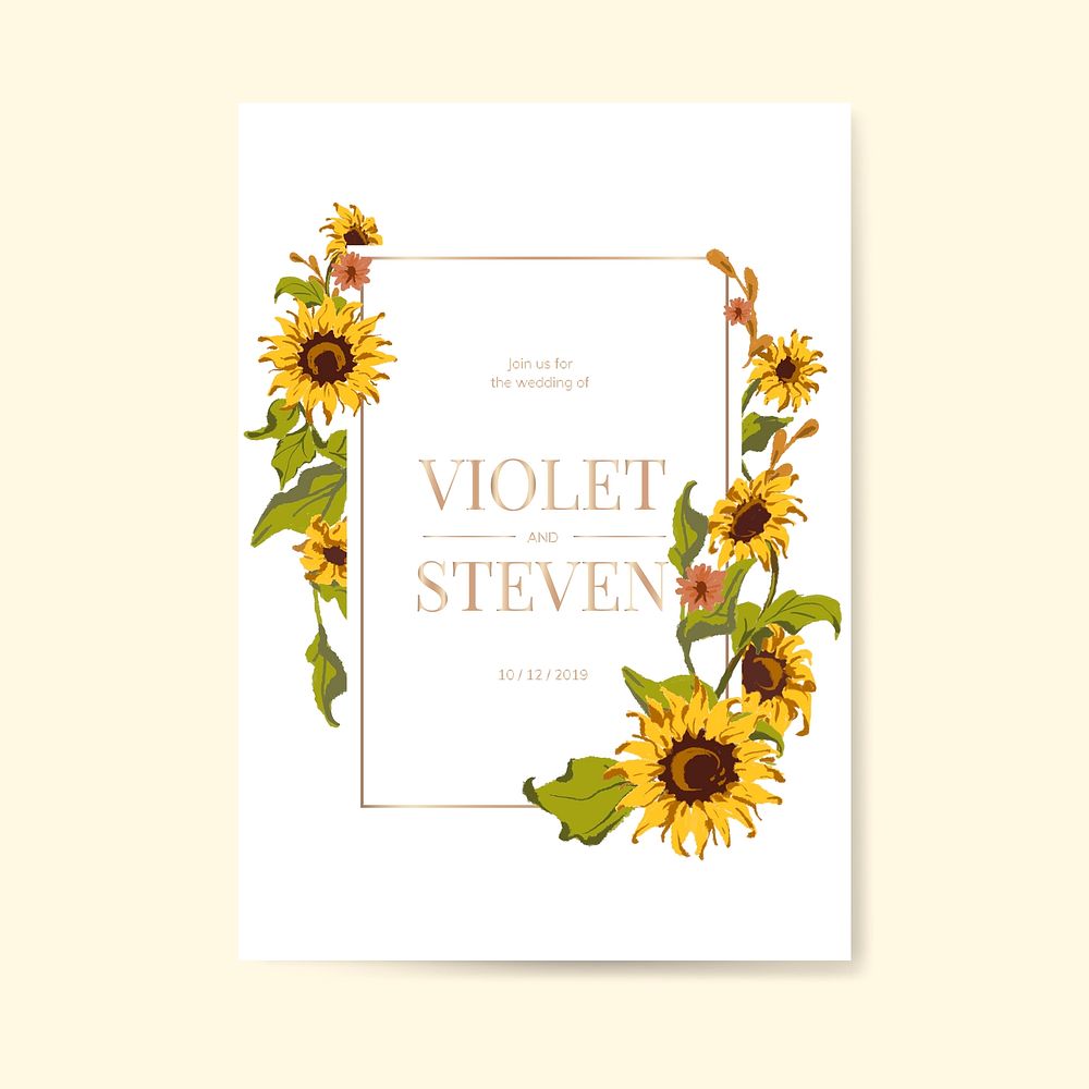 Sunflower wedding invitation card mockup vector
