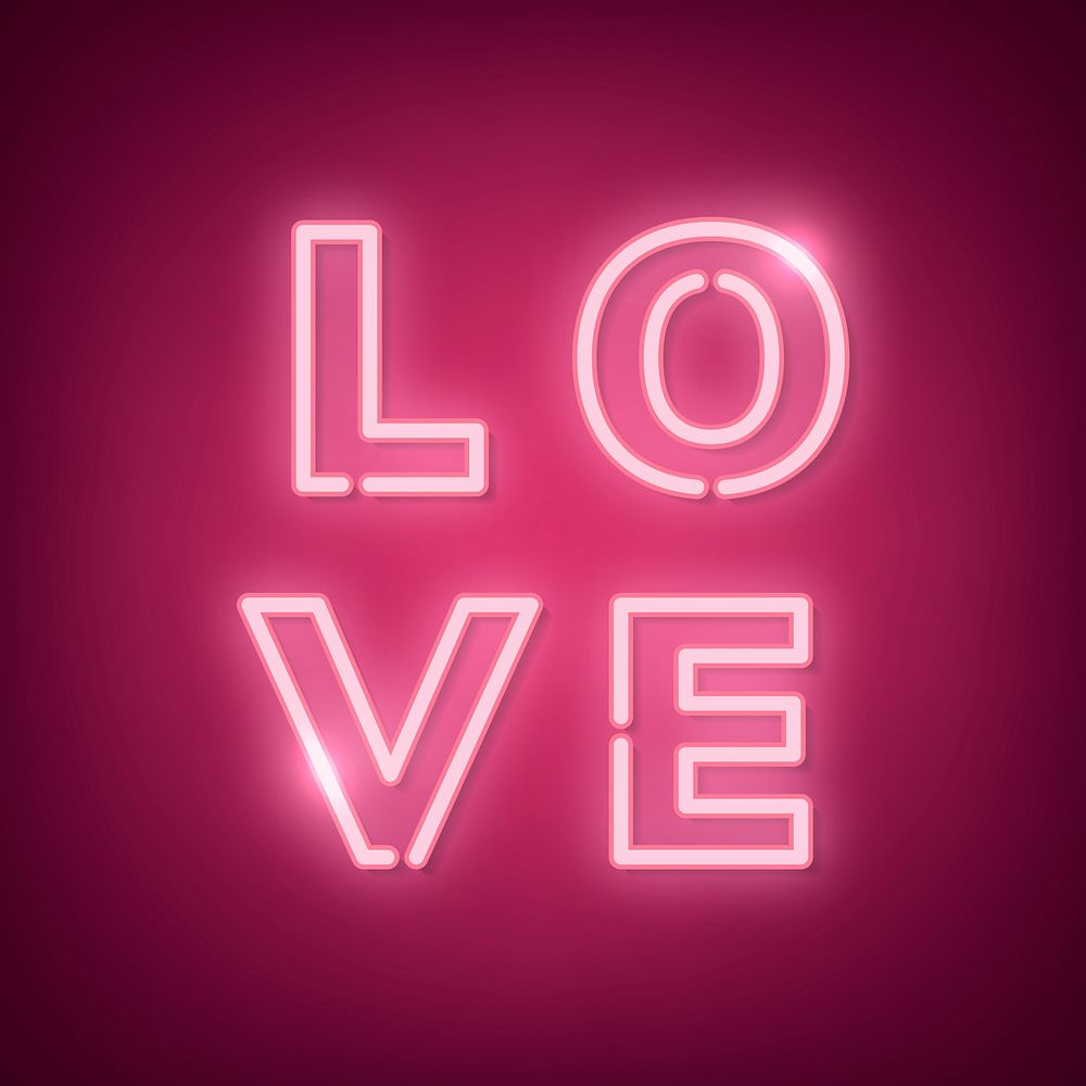 Neon light love word on pink background