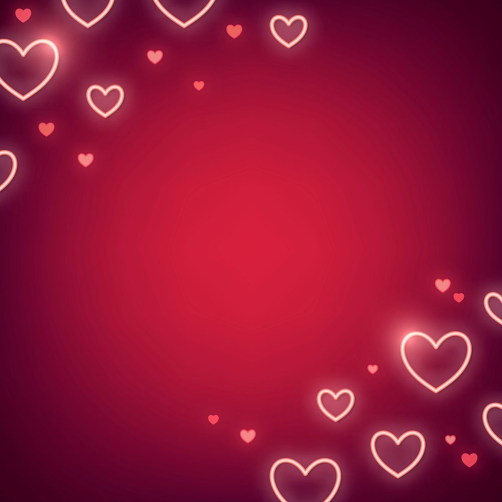 Neon light heart on red background