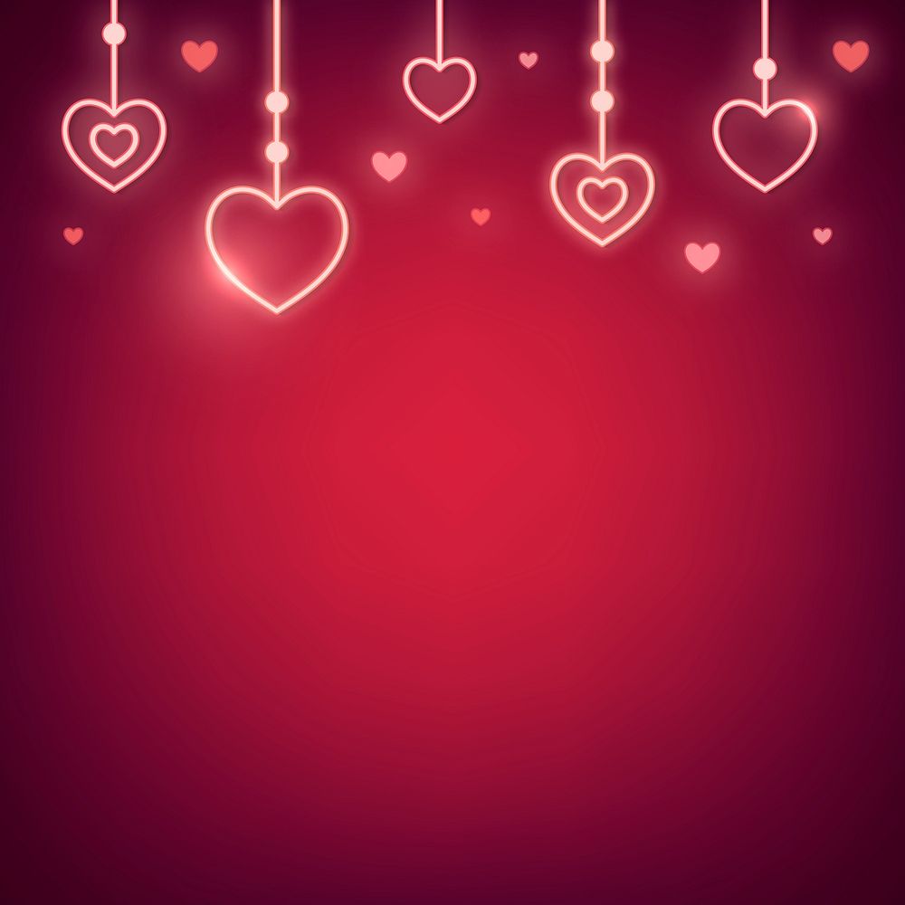 Neon light heart ornament on red background