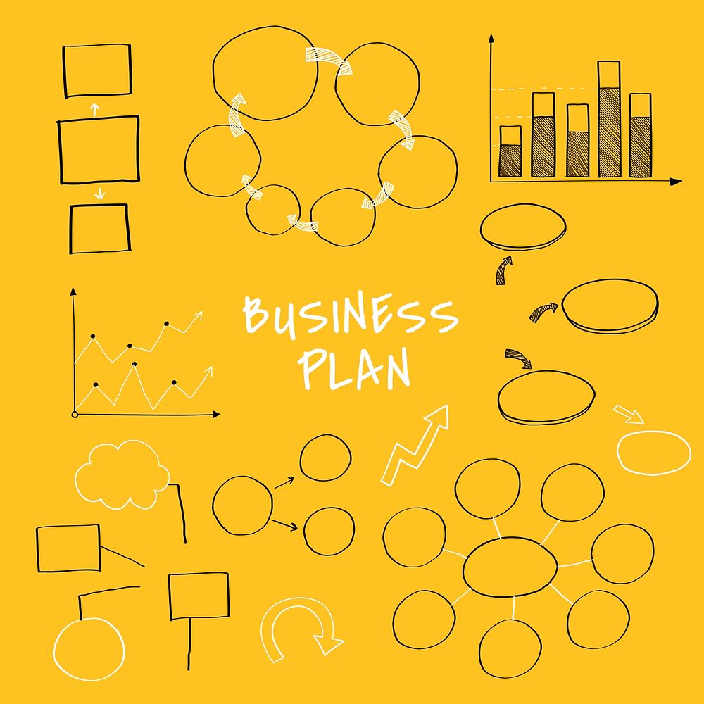 Business plan set with chart and graph vectors