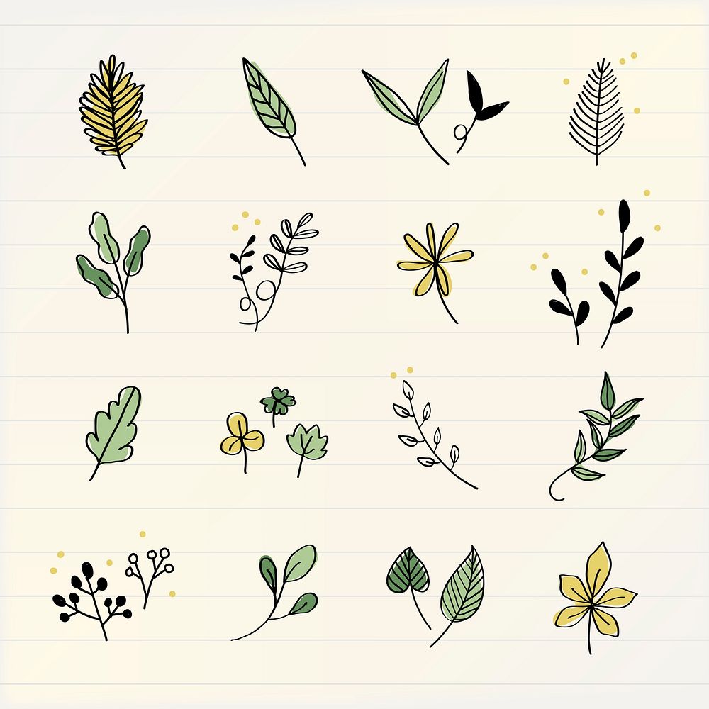 Various leaves doodle collection vector