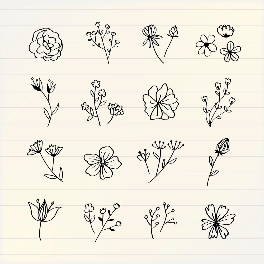 Various flowers doodle collection vector