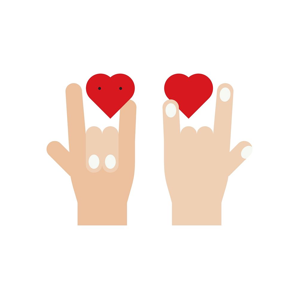 Hand horn sign and heart shapes vector