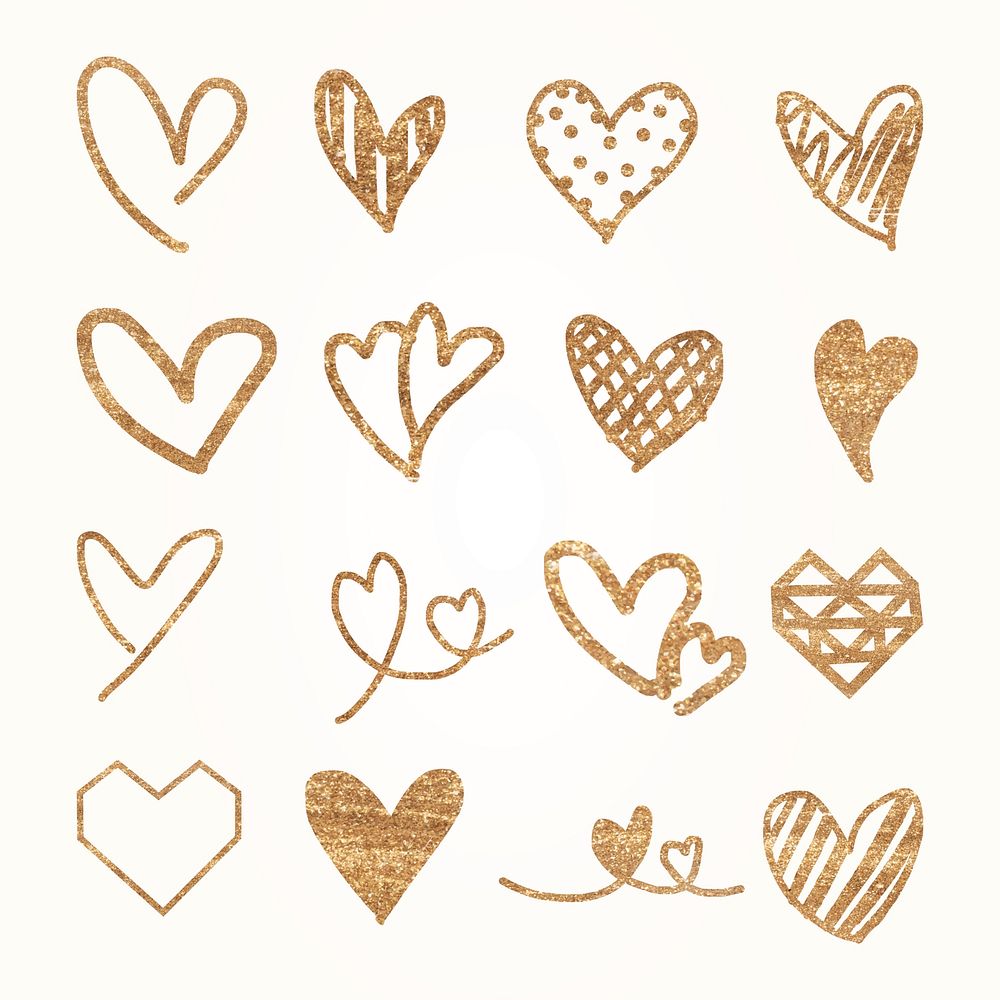 Golden hearts pattern wallpaper vector collection
