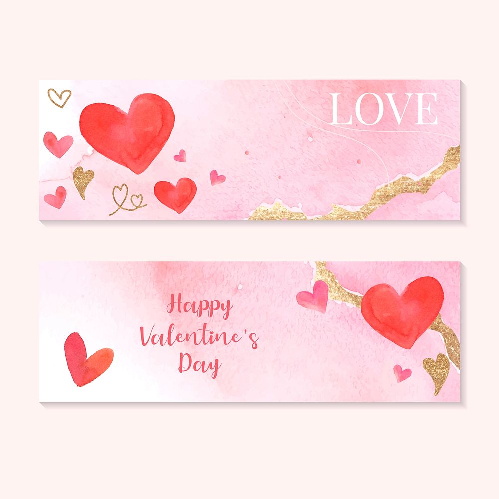 Valentine's Day banner watercolor style vector