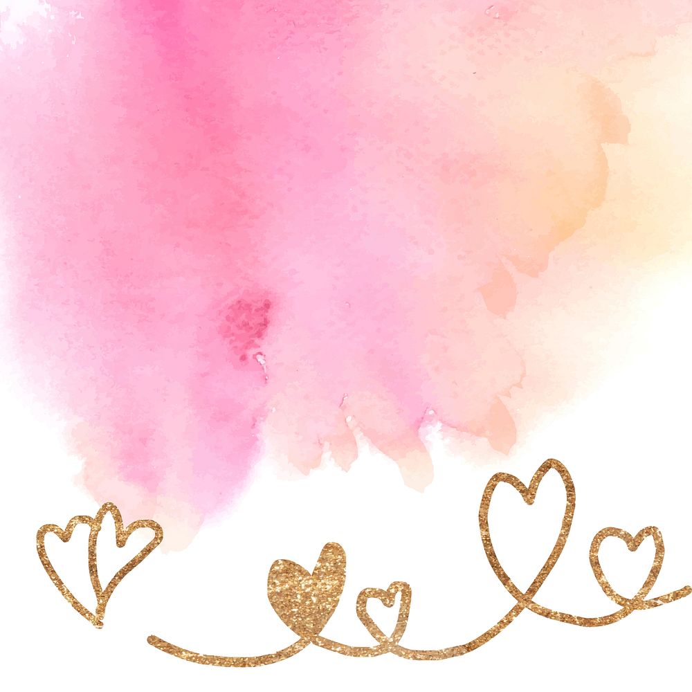 Pink watercolor vector with heart borders