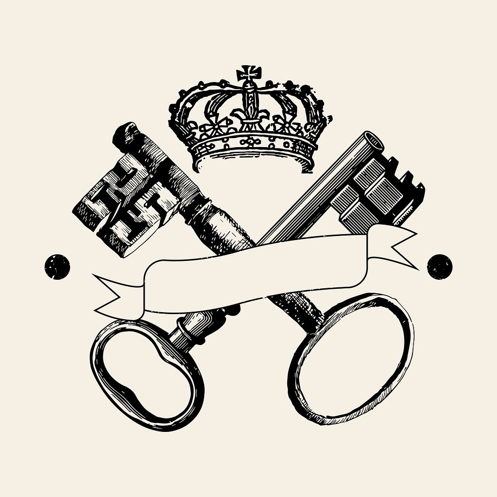 Keys and crown badge vector