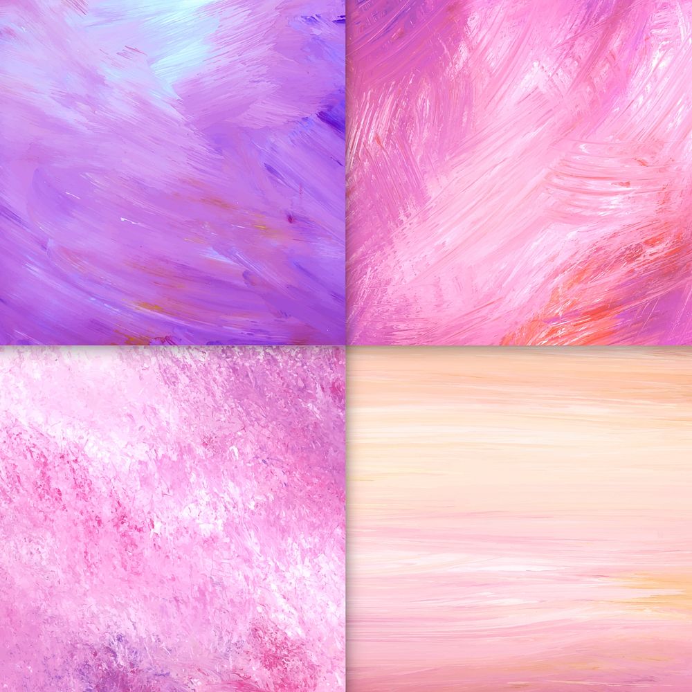 Pink abstract acrylic brush stroke textured background vector set