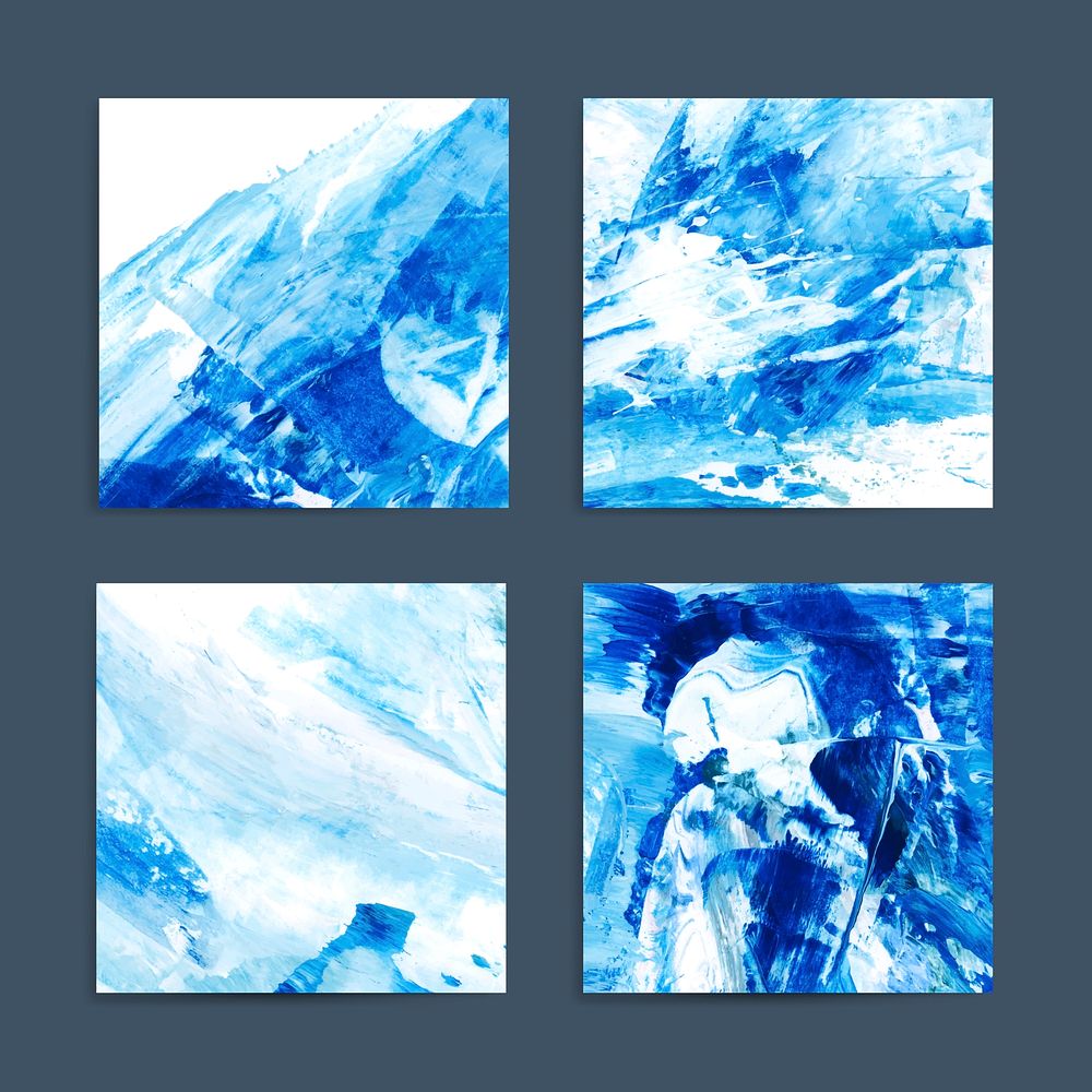 Blue and white abstract acrylic brush stroke textured background vectors set