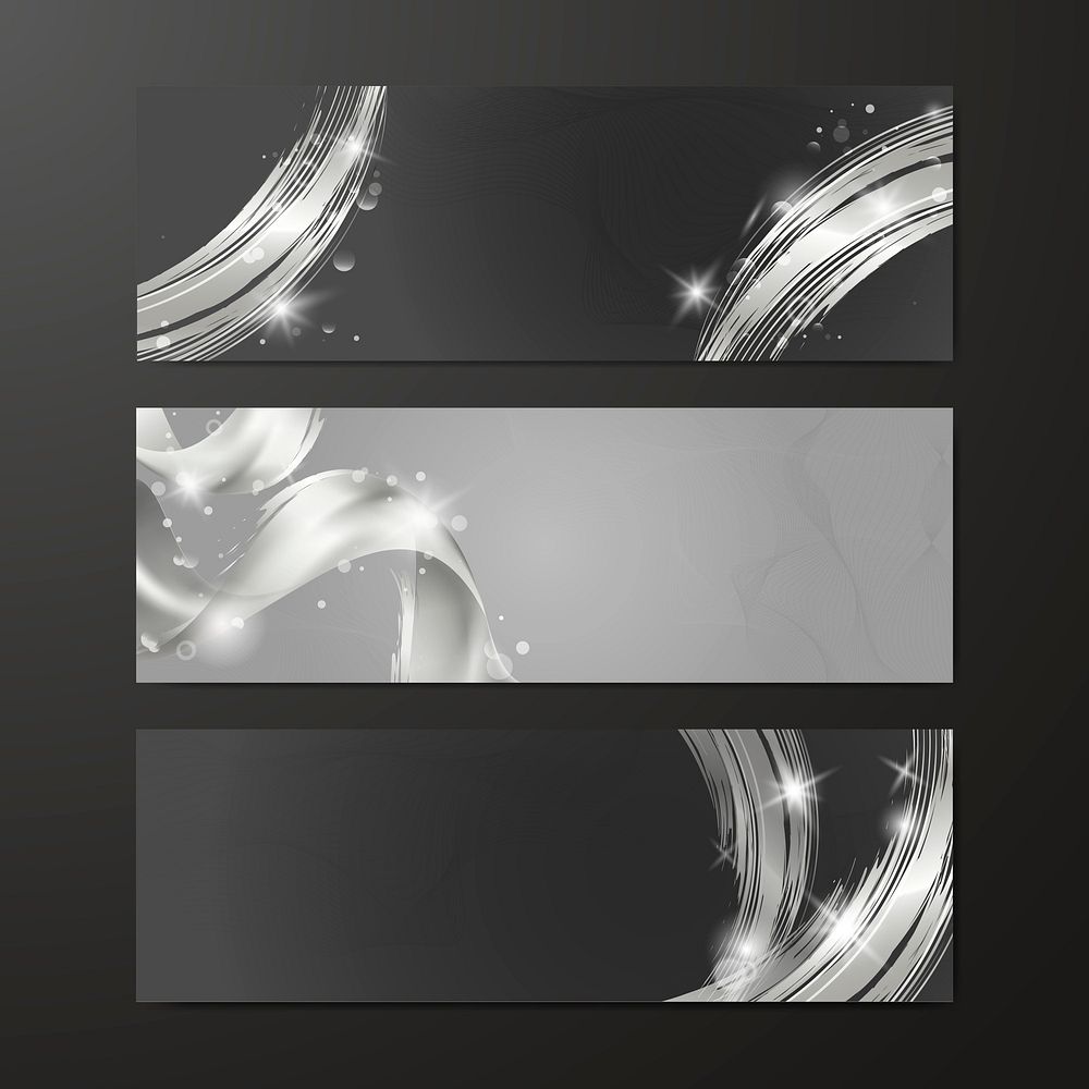 Silver wave abstract banner set vector