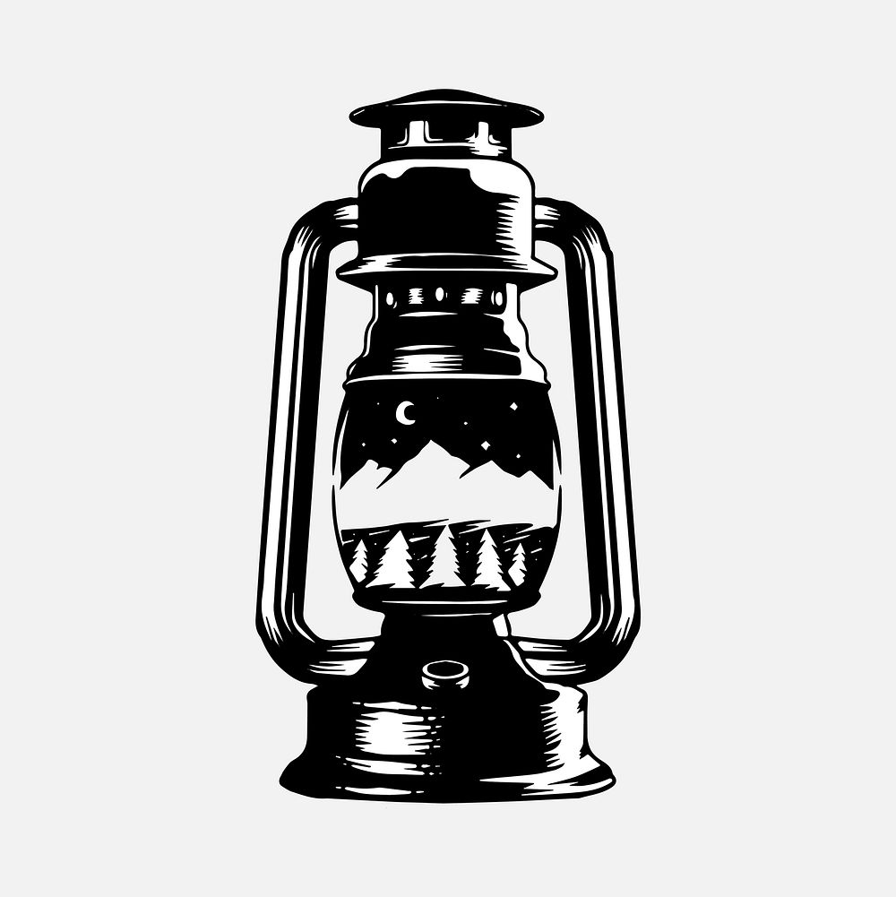 Camping lantern with a skyscape drawing vector