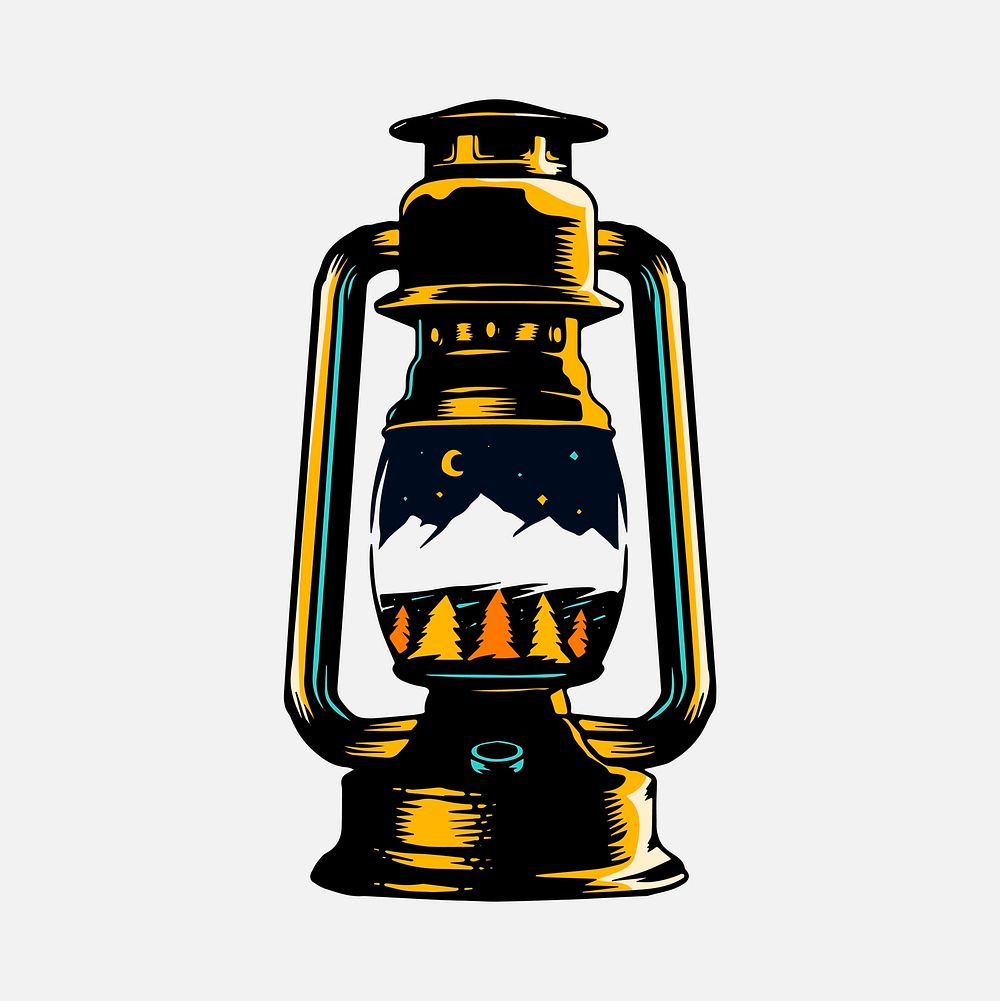 Camping lantern with a skyscape drawing vector