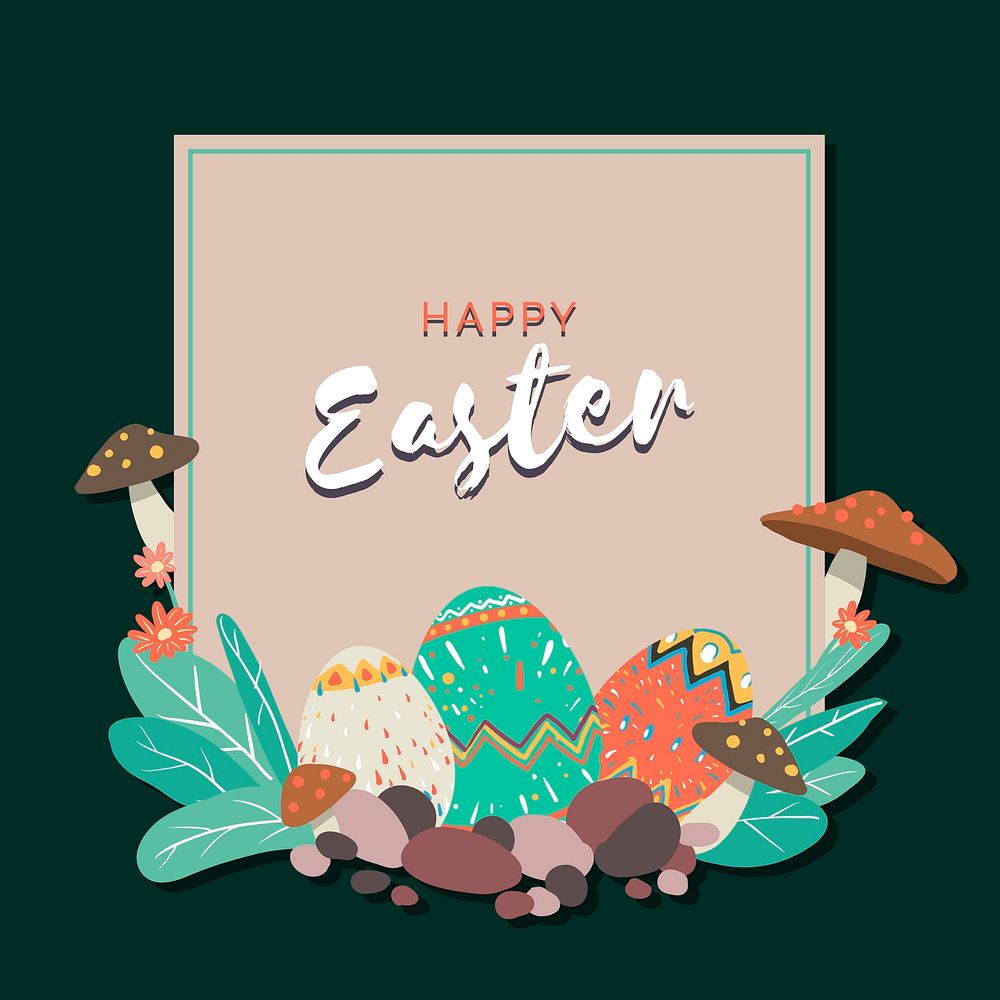 Easter eggs hunt festival square brown frame vector