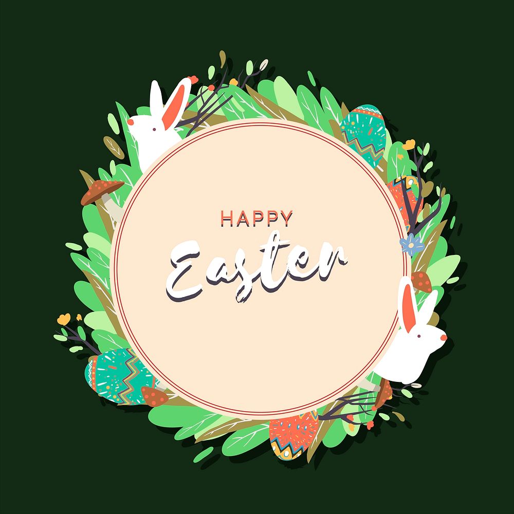 Easter eggs hunt festival round beige frame vector