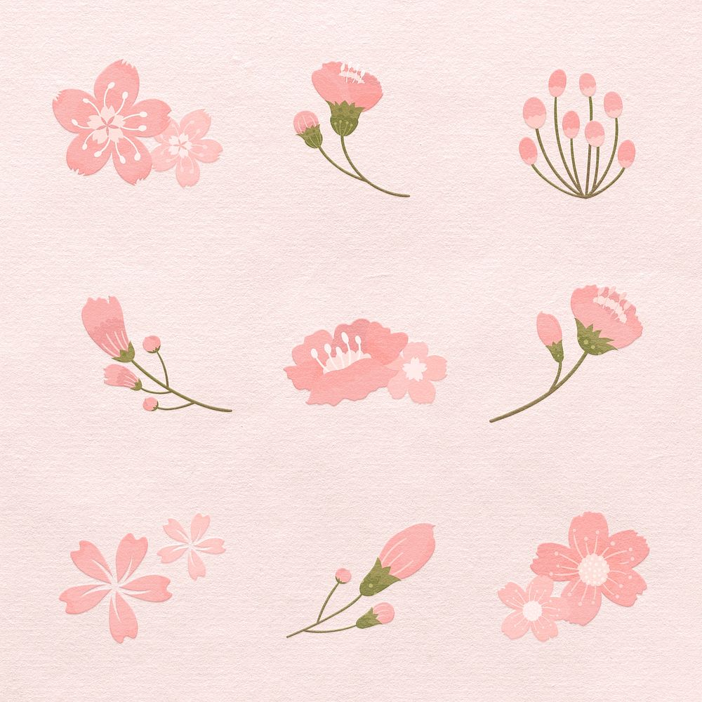 Pink sakura sticker psd flower element set