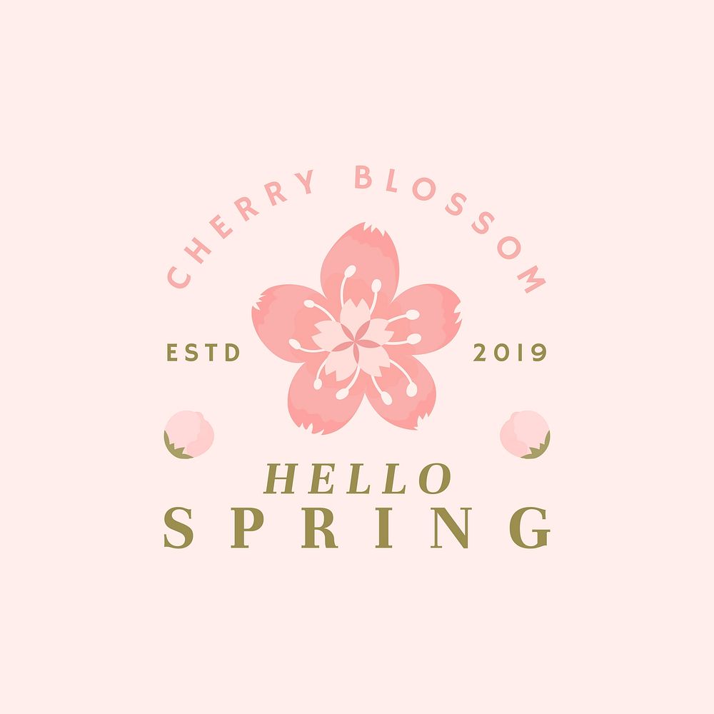 Pink cherry blossom badge vector