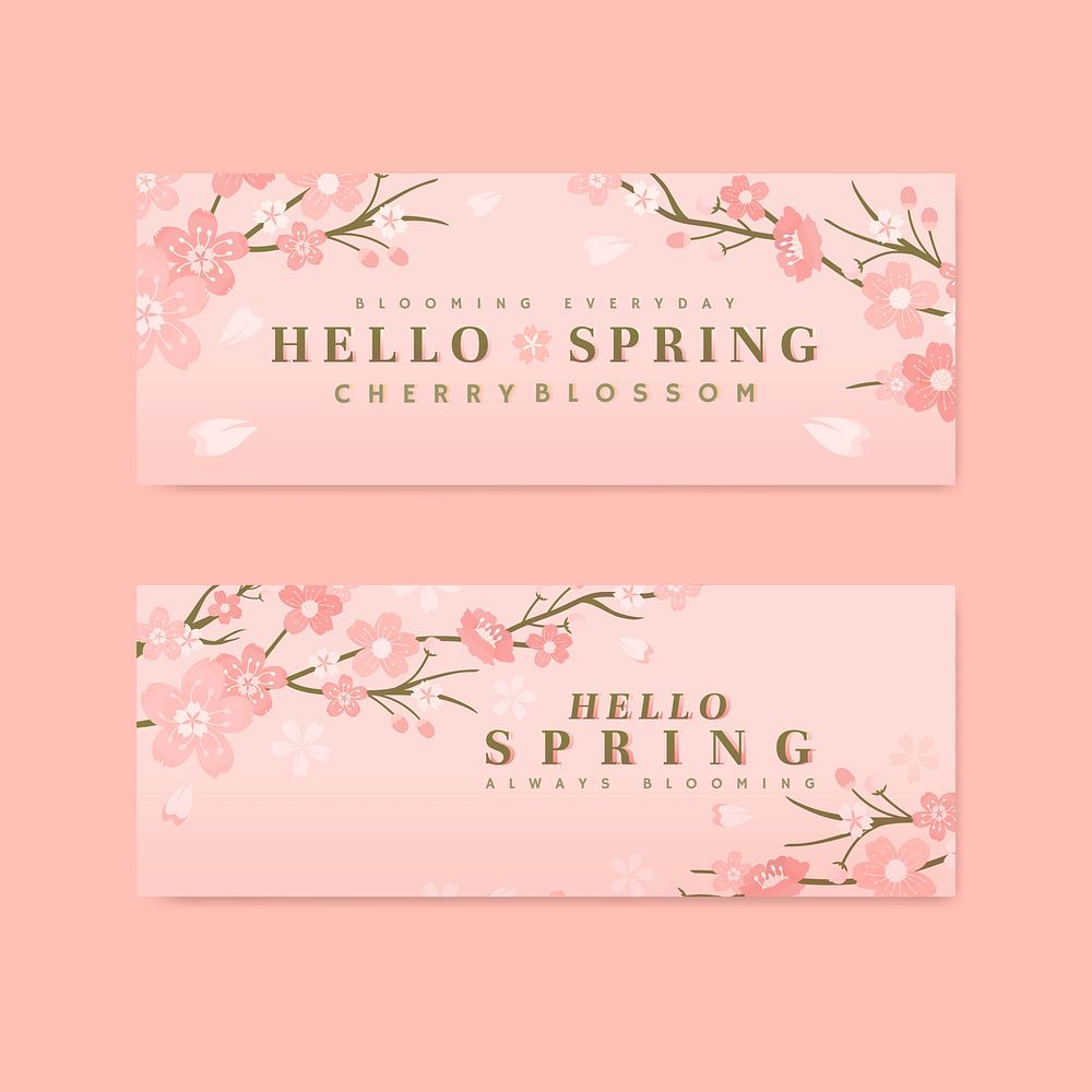 Pink cherry blossom banner vector